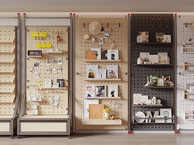 原木风材料展厅 洞洞板 洞洞板置物架 铝型材置物架 材料展示柜 洞洞板书架