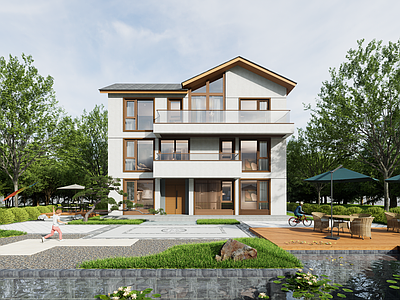 新中式独栋别墅 农村自建房 现代简约 三层 独栋别墅 乡村风
