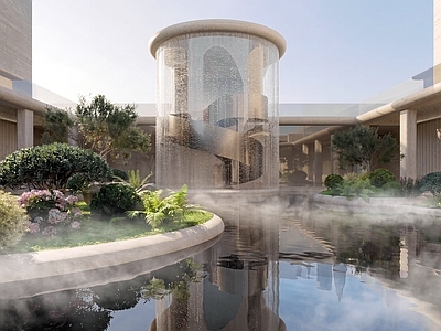 现代主义庭院 庭院 园林景观 水景