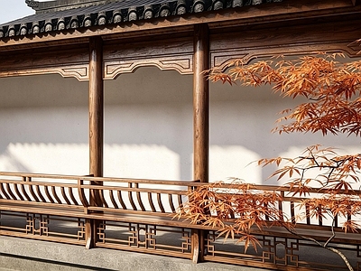 中式古建廊架 美人靠 廊架 中式古建
