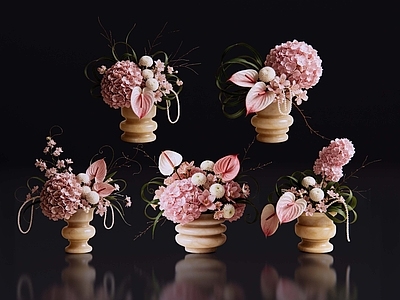 法式花瓶 2D现代轻奢花艺 现代侘寂花瓶花艺 法式复古花艺 高级感花艺 软装摆件