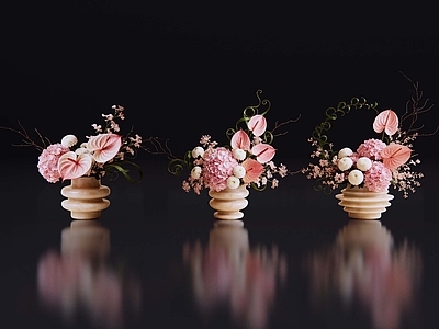 奶油风花瓶 2D现代轻奢花艺 现代侘寂花瓶花艺 法式复古花艺 高级感花艺 软装摆件