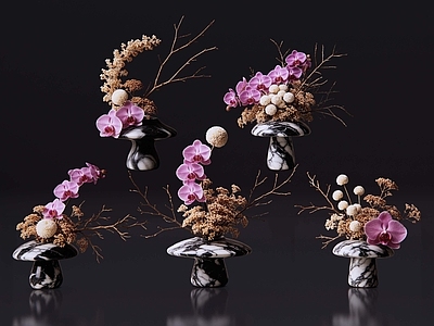 现代花瓶 2D现代轻奢花艺 现代侘寂花瓶花艺 法式复古花艺 高级感花艺 软装摆件