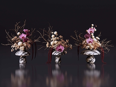 现代花瓶 2D现代轻奢花艺 现代侘寂花瓶花艺 法式复古花艺 高级感花艺 软装摆件