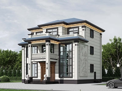 新中式别墅外观 建筑外观