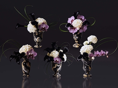 轻奢花瓶 2D现代轻奢花艺 现代侘寂花瓶花艺 法式复古花艺 高级感花艺 软装摆件