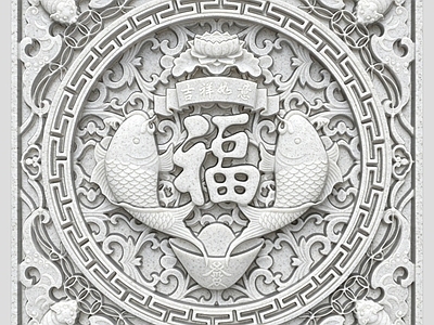 中式浮雕 中式背景墙 浮雕 吉祥如意五福临门 万字文祥云 雕花雕刻