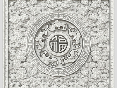 中式浮雕 五福临门万字文 祥云浮雕 中式背景墙 雕花