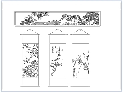 综合软装摆件图库 新中式装饰挂画