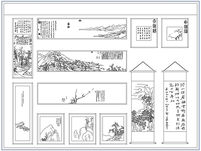 综合软装摆件图库 新中式装饰挂画
