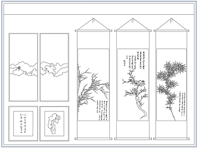 综合软装摆件图库 新中式装饰挂画