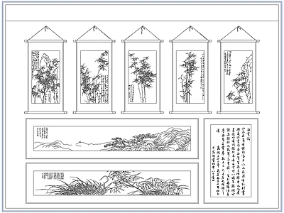 综合软装摆件图库 新中式装饰挂画