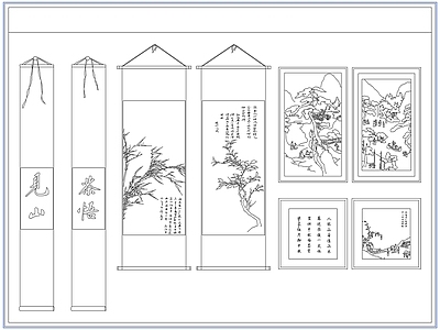 综合软装摆件图库 新中式装饰挂画