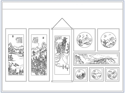 综合软装摆件图库 新中式装饰挂画