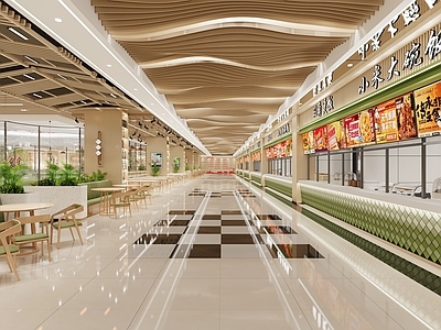 原木风美食城 学校食堂 企业餐厅 高校食堂 餐厅 美食城