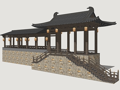 中式古建古建筑 古代园林廊架 影视廊亭 休闲廊架景亭
