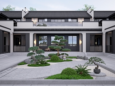 新中式景观四合院 现代中式合院