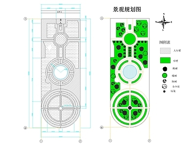 市政广场景观区 景观规划总图 广场水景布局平面 场地绿化总平 轴网定位图纸
