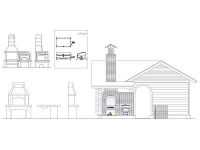 壁炉节点 公共厨房立面 户外烤炉大样 炊事设备详图 木屋厨房构造