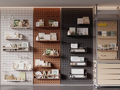 原木风材料展厅 洞洞板 洞洞板置物架 铝型材置物架 墙饰挂件 洞洞板书架