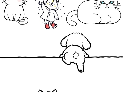 其他图库 动物 小猫 剪影 贴图 线稿
