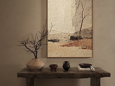 侘寂抽象挂画 新中式肌理竖版画 大地色装饰画 茶室意境装饰画