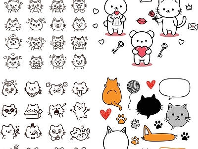 其他图库 线稿 贴图 小猫 花纹 花纹纹理
