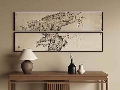 新中式挂画组合 禅意双联装饰画 茶室组合挂画 水墨组合挂画