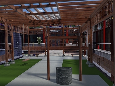 中式古建廊架空间