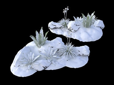 极简草本植物 雪景庭院植物 雪景植物 雪景石头 新中式庭院雪景