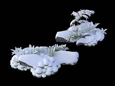 极简草本植物 雪景庭院植物 雪景植物 雪景石头 新中式庭院雪景 新中式植物