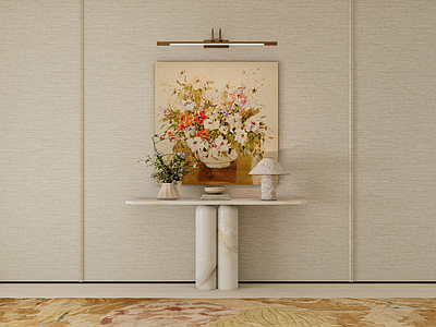 奶油风玄关 条案 案几 装饰画 挂画 花艺