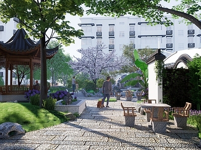 新中式景观口袋公园 小区公园景观 中式公园