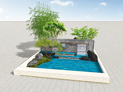 新中式景观景观水墙 新中式庭院水景 新中式庭院造景 楼盘展示水景节点 山水式流水景观 后院休闲水景景观