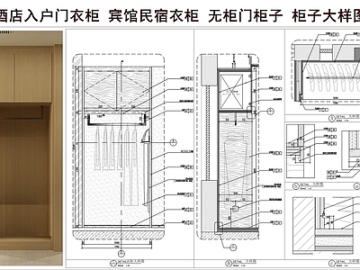 柜体节点 酒店入户门衣柜 宾馆民宿衣柜 行李柜 无柜门柜子 柜子大样图