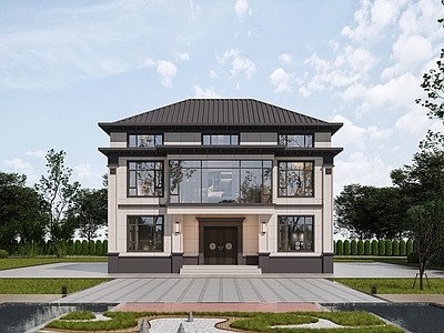 新中式别墅外观 新中式别墅 乡村别墅 乡村自建房 别墅 自建房