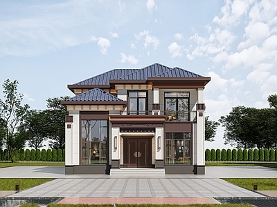 新中式别墅外观 乡村自建房 乡村别墅 欧式别墅 别墅 自建房
