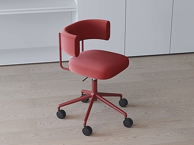 现代简约办公椅 红色转椅 带轮子 可旋转 木地板 室内