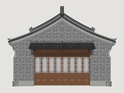 中式古建双开门 传统古建山墙 古民居山墙
