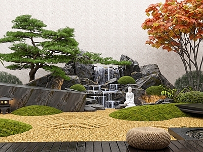 禅意别墅庭院 中式庭院景观 日式庭院 中式小品 屋顶花园 日式禅意庭院