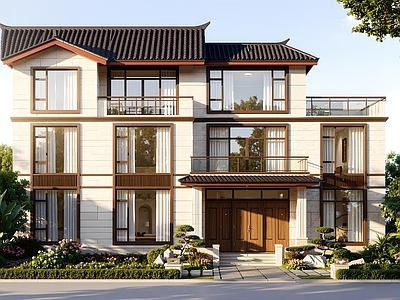 别墅建筑 自建房别墅 新中式