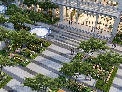 现代主义办公园区景观 现代办公景观 办公花园 产业园景观 休息花园