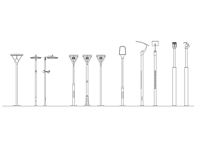 灯具图库 现代庭院灯立面 景观灯柱图库 简约路灯构件 园林灯具立面