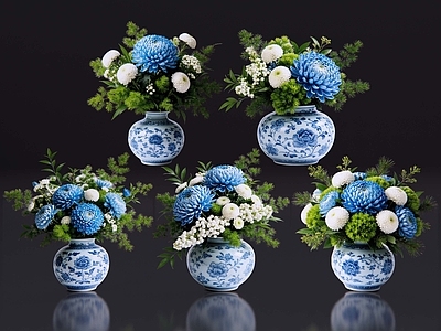 中式花瓶 2D现代轻奢花艺 现代侘寂花瓶花艺 法式复古花艺 高级感花艺 软装摆件