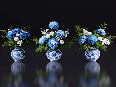 中式花瓶 2D现代轻奢花艺 现代侘寂花瓶花艺 法式复古花艺 高级感花艺 软装摆件