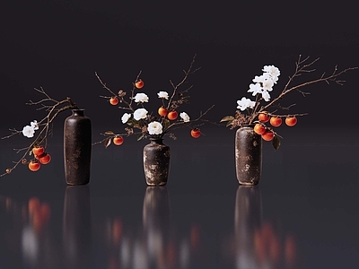 侘寂花瓶 2D现代轻奢花艺 现代侘寂花瓶花艺 法式复古花艺 高级感花艺 软装摆件