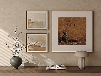 侘寂挂画 原木框复古油画 大地色肌理挂画 欧式复古油画