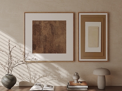 侘寂挂画组合 复古线条双联画 中古风软装装饰画 大地色双联挂画