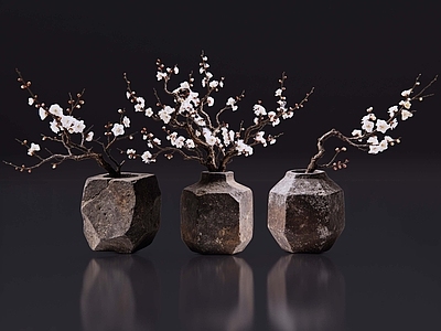 侘寂花瓶 2D现代轻奢花艺 现代侘寂花瓶花艺 法式复古花艺 高级感花艺 软装摆件