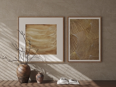 侘寂挂画组合 原木肌理抽象画 中古轻奢装饰画 大地色纹理挂画